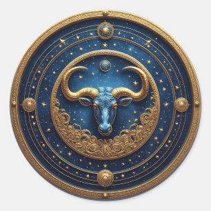 Gouden Stier Symbool Op Blauwe Cirkel Ronde Sticker