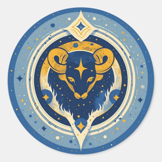 Gouden Stier Symbool Op Blauwe Cirkel Ronde Sticker (Voorkant)