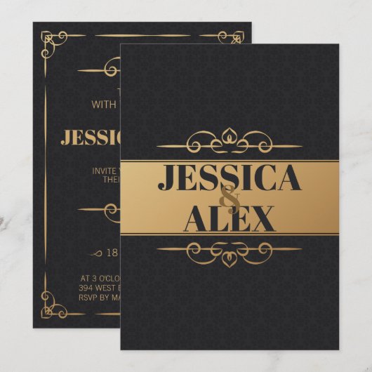 Gouden stijl elementen | Gestroomlijnde zwarte pat Kaart (Voorkant / Achterkant)