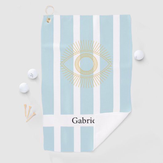 Gouden Stijlvolle Strepen Zacht Blauw Dainty Greek Golfhanddoek (Insitu)