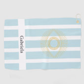 Gouden Stijlvolle Strepen Zacht Blauw Dainty Greek Golfhanddoek (Horizontaal)