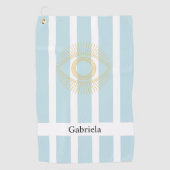 Gouden Stijlvolle Strepen Zacht Blauw Dainty Greek Golfhanddoek (Voorkant)