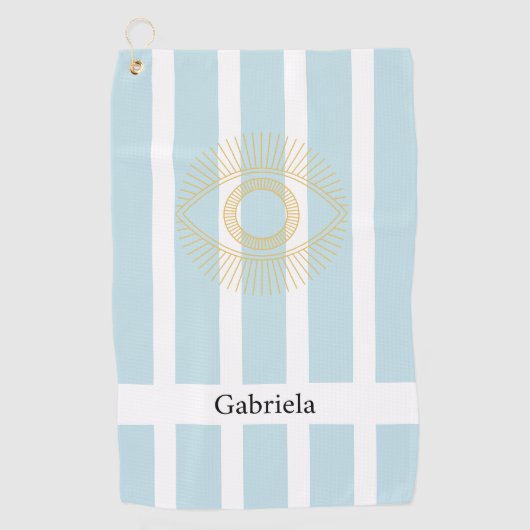 Gouden Stijlvolle Strepen Zacht Blauw Dainty Greek Golfhanddoek (Voorkant)