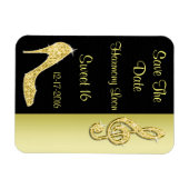 Gouden Stiletto & Drieklank 16e Save The Date Magneet (Horizontaal)
