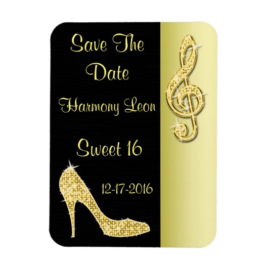 Gouden Stiletto & Drieklank 16e Save The Date Magneet (Verticaal)