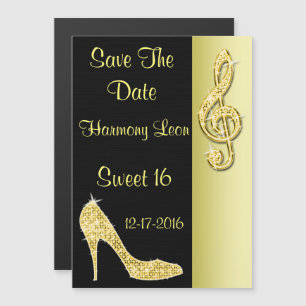 Gouden Stiletto & Drieklank 16e Save The Date Magnetische Uitnodiging