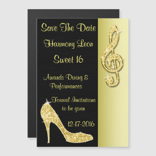 Gouden Stiletto & Drieklank 16e Save The Date Magnetische Uitnodiging