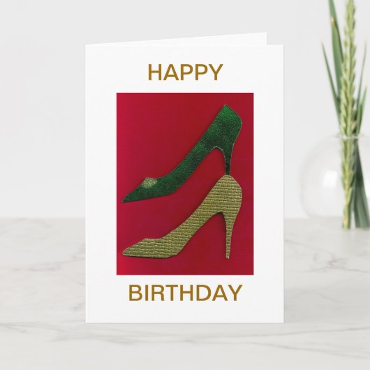 Gouden Stiletto Heel Schoenen Happy Birthday Kaart (Voorkant)