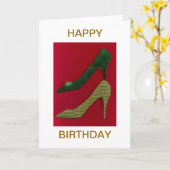 Gouden Stiletto Heel Schoenen Happy Birthday Kaart (Gele Bloem)