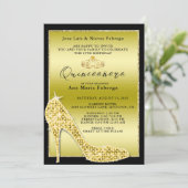 Gouden Stiletto Quinceañera verjaardagsfeestje voo Kaart (Staand voorkant)