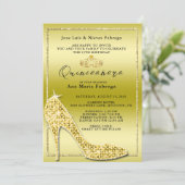 Gouden Stiletto Quinceañera verjaardagsfeestje voo Kaart (Staand voorkant)