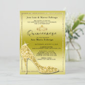 Gouden Stiletto Quinceañera verjaardagsfeestje voo Kaart (Staand voorkant)