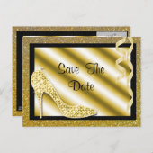 Gouden Stiletto & Streamers 50e Save The Date Aankondigingskaart (Voorkant / Achterkant)