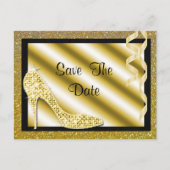 Gouden Stiletto & Streamers 50e Save The Date Aankondigingskaart (Voorkant)