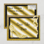 Gouden Stiletto & Streamers 70e Save The Date Aankondigingskaart (Voorkant / Achterkant)