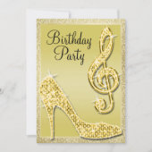 Gouden Stiletto & Treble Clef Verjaardag uitnodigi Kaart (Voorkant)