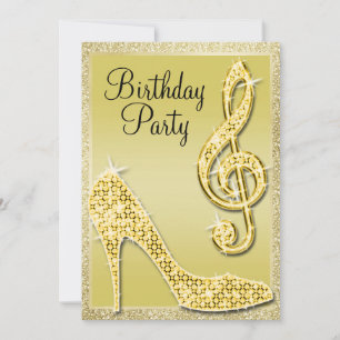 Gouden Stiletto & Treble Clef Verjaardag uitnodigi Kaart