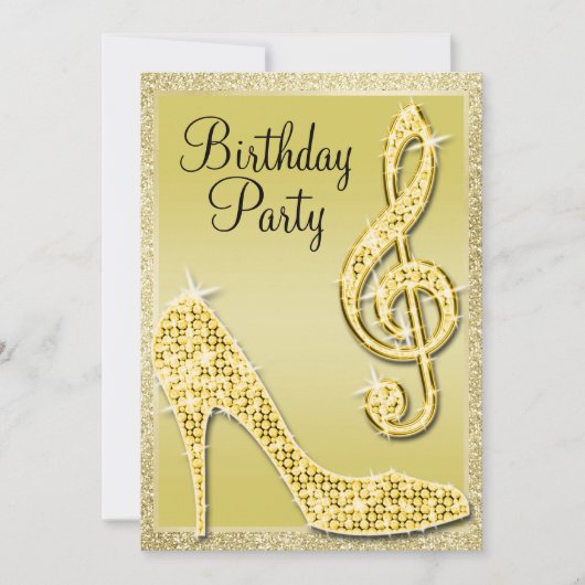 Gouden Stiletto & Treble Clef Verjaardag uitnodigi Kaart (Voorkant)