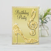 Gouden Stiletto & Treble Clef Verjaardag uitnodigi Kaart (Staand voorkant)
