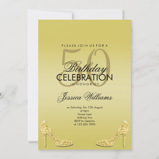 Gouden Stiletto & Treble Clef Verjaardag uitnodigi Kaart (Achterkant)