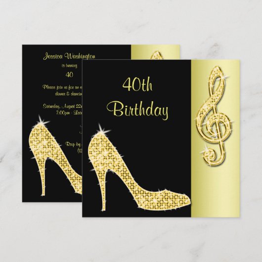 Gouden Stiletto & Treble Cleft 40e verjaardag Kaart (Voorkant / Achterkant)