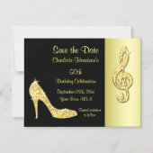 Gouden Stiletto & Treble Cleft 50e Save The Date Magnetische Uitnodiging (Voorkant)