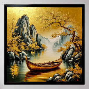Gouden Stille Meer met Schitterende Natuur Poster