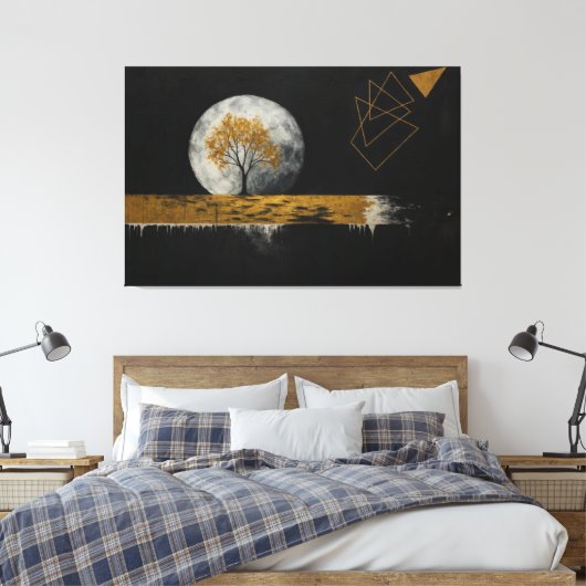Gouden stilte onder de maan canvas afdruk (Insitu (Slaapkamer))