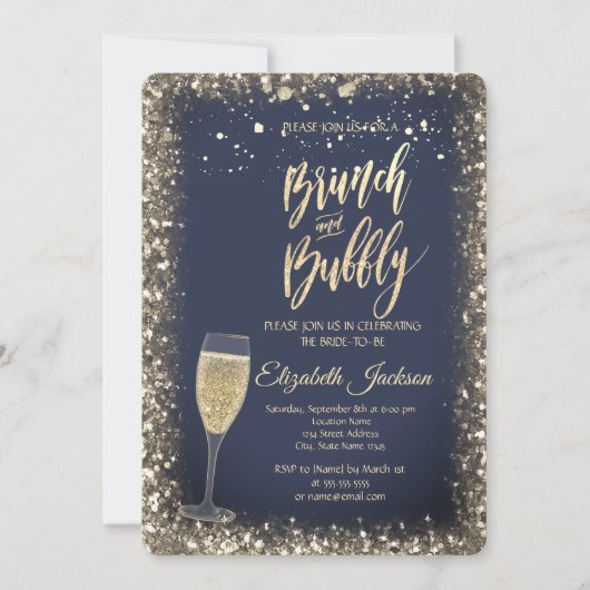 Gouden Stippen Champagneglas Frame Bruidsdouche Kaart (Voorkant)