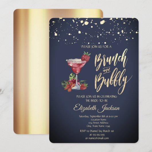 Gouden Stippen Cocktailglas Bruidsdouche Kaart (Voorkant / Achterkant)