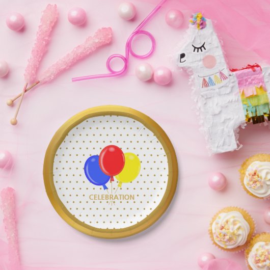 Gouden Stippen en ballonnen Papieren Bordje (Feest)