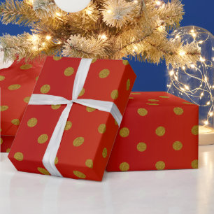 Gouden Stippen en Donkerrood Satijn Cadeaupapier