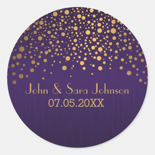 Gouden Stippen en Paarse | personaliseren Ronde Sticker (Voorkant)