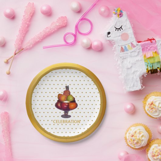 Gouden Stippen en vruchten Papieren Bordje (Feest)