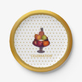 Gouden Stippen en vruchten Papieren Bordje (Voorkant)