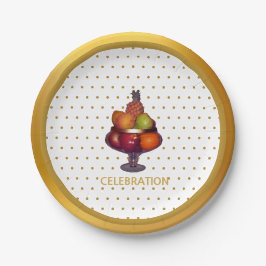 Gouden Stippen en vruchten Papieren Bordje (Voorkant)
