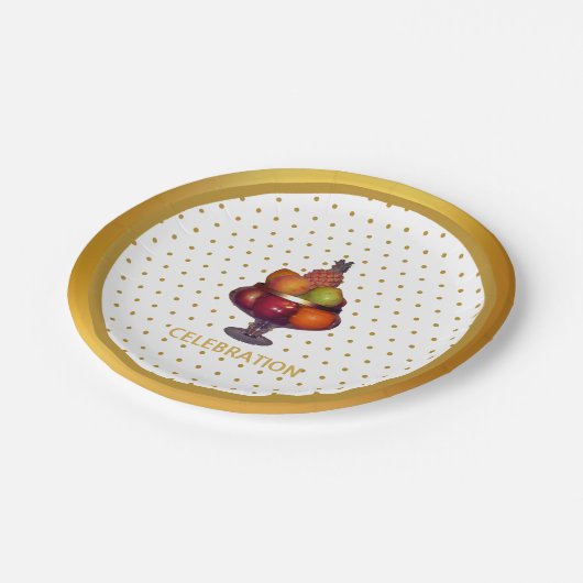 Gouden Stippen en vruchten Papieren Bordje (Gekanteld)