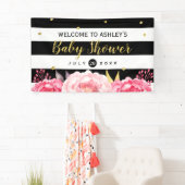 Gouden Stippen Floral Stripes Baby shower Party Spandoek (Insitu)
