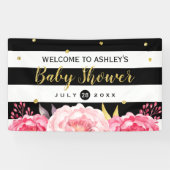 Gouden Stippen Floral Stripes Baby shower Party Spandoek (Horizontaal)