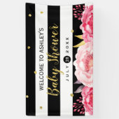 Gouden Stippen Floral Stripes Baby shower Party Spandoek (Verticaal)