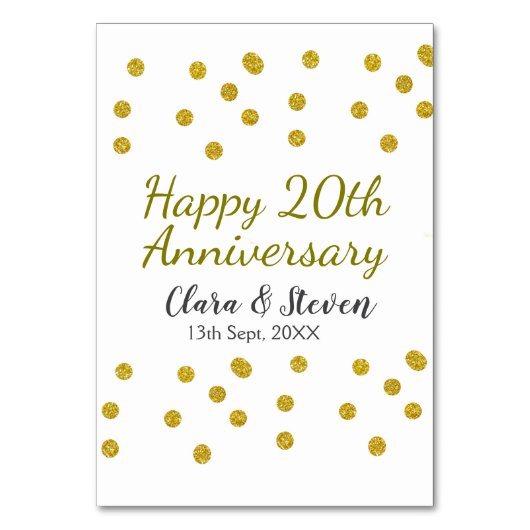 Gouden stippen glinsteren gelukkig 20-jarig huweli kaart (Voorkant)