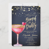 Gouden Stippen Martini Glas Hart Bruidsdouche Kaart (Voorkant)