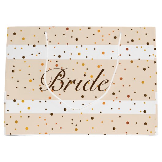 gouden stippen met beige strepen groot cadeauzakje (Voorkant)