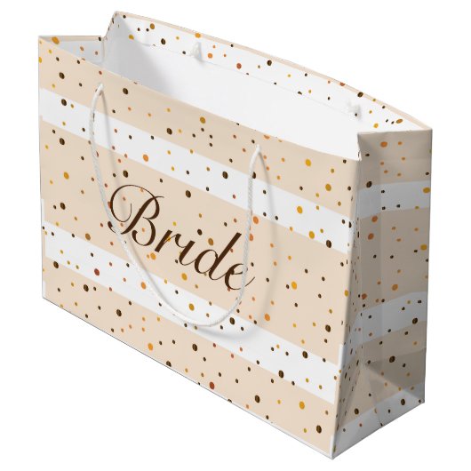 gouden stippen met beige strepen groot cadeauzakje (Achterkant Gekanteld)
