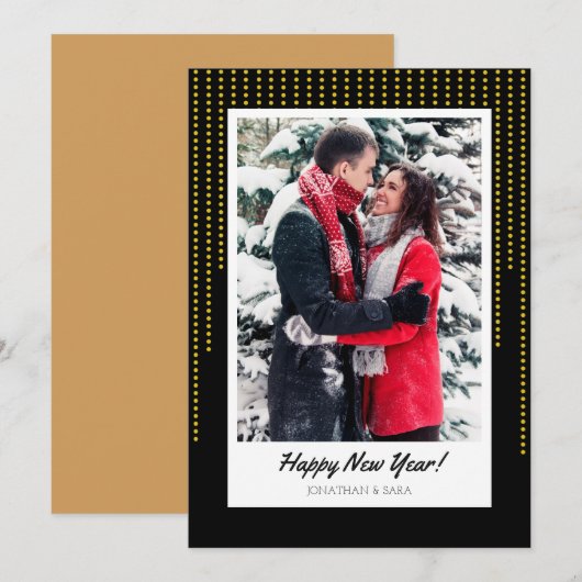 Gouden Stippen op Black New Years Foto Feestdagenkaart (Voorkant / Achterkant)