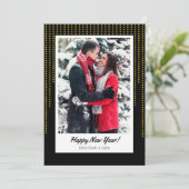Gouden Stippen op Black New Years Foto Feestdagenkaart (Staand voorkant)