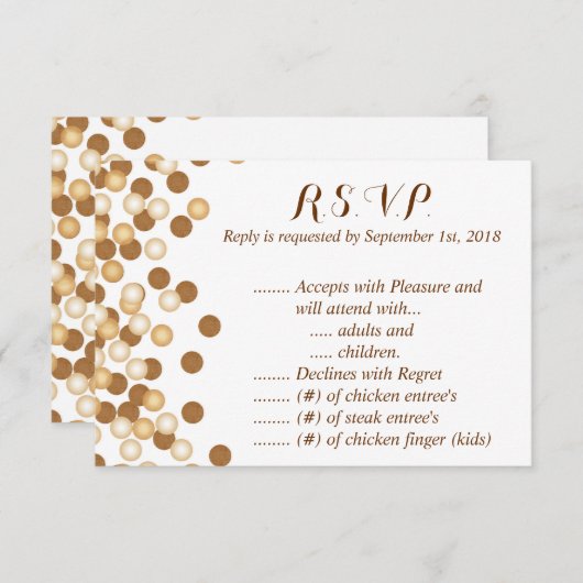 Gouden stippen op witte sterrenstof R.S.V.P. RSVP Kaartje (Voorkant / Achterkant)