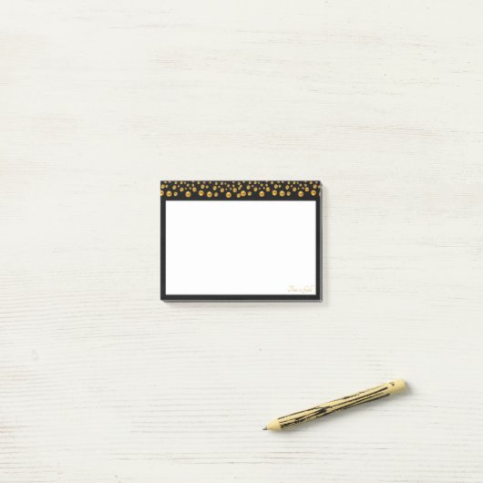 Gouden Stippen op zwart Post-it® Notes (Op bureau)