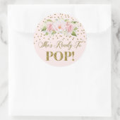 Gouden Stippen Roze Bloemen Ze is klaar om te Popp Ronde Sticker (Tas)