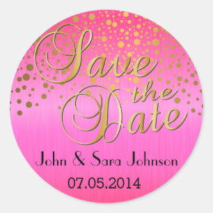 Gouden Stippen & Roze   personaliseren   Bruiloft Ronde Sticker